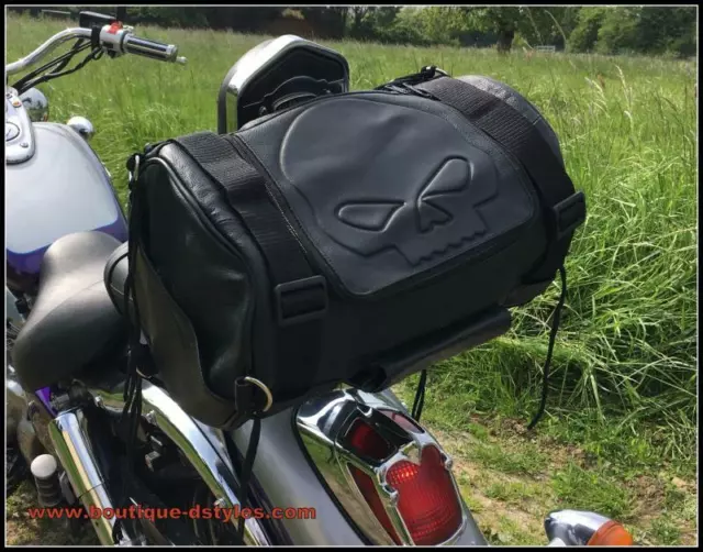 Sac sissi-bar Cuir Souple Tete de mort SKULL ( custom harley virago intruder )