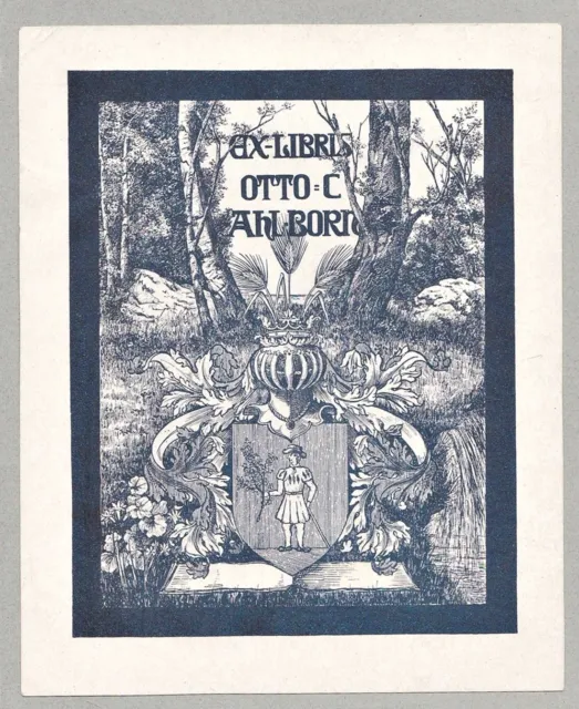 Exlibris Otto Ahlborn ex-libris armorial bookplate Wappen