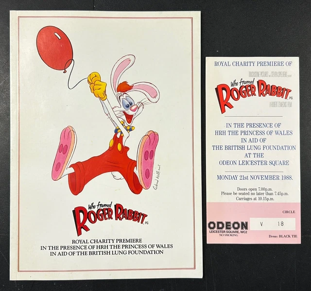 Roger Rabbit Fall Royal Protection ROYAL CHARITY FILM Premiere Programme Who Framed Roger Rabbit 1988 £49. ...