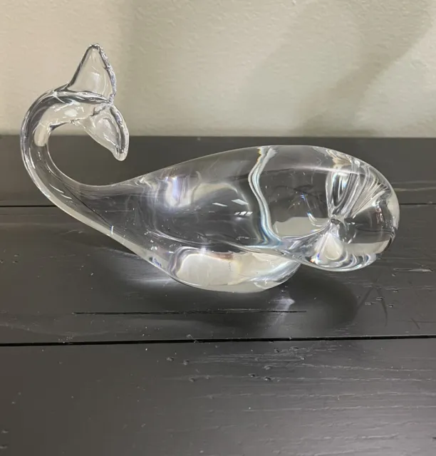Vintage Art Glass Whale Figurine Clear 6.5” paperweight polished base