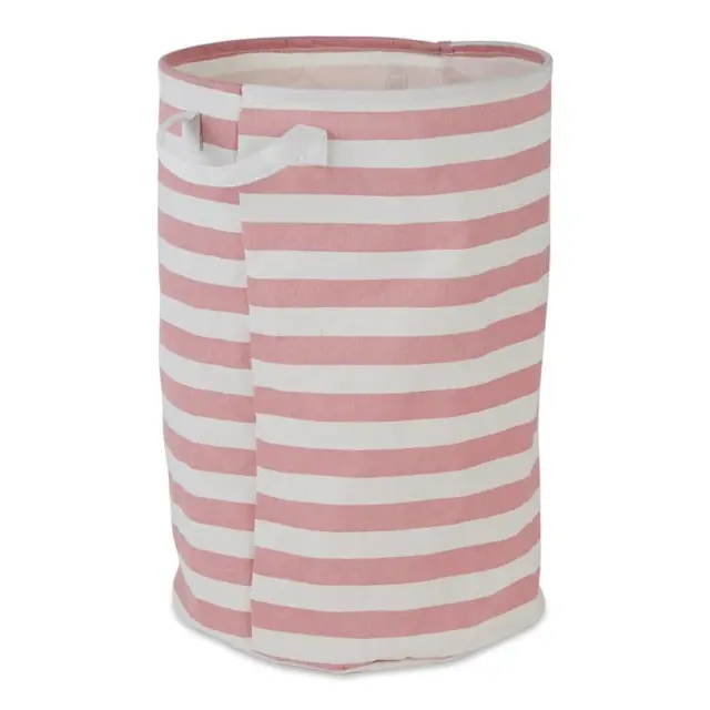PE-Coated Cotton Polyester Laundry Hamper Stripe Rose Round 13.5x13.5x20
