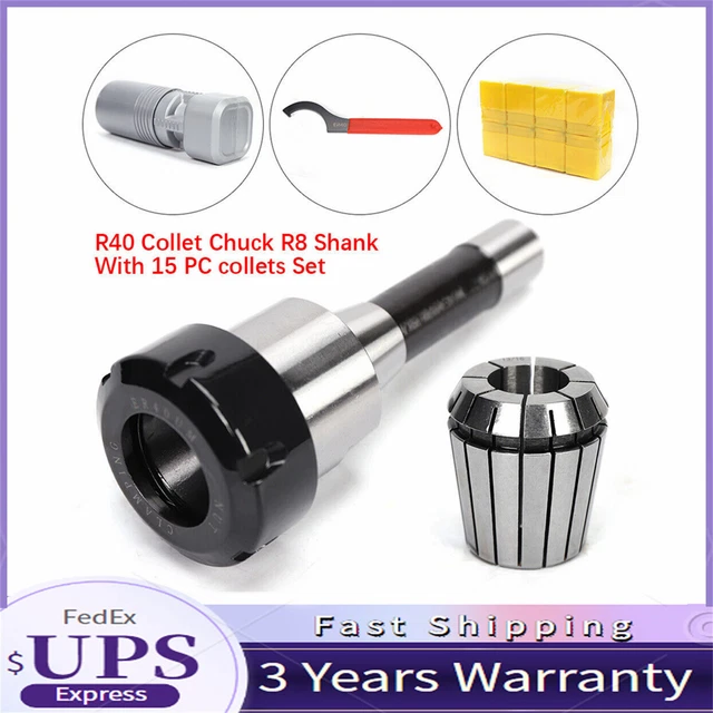 ER40 Collet 15PC Set R8 Shank Chuck, Tools Fits Milling Machine/Lathe/ Drilling