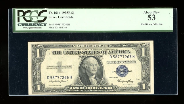DBR 1935-E $1 Silver Fr. 1614 DH Block PCGS 53 Serial D58777266H