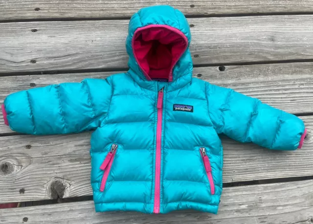 PATAGONIA Baby Girl's 3-6 Month Hi-Loft Down Sweater Hoody Puffer Winter Jacket