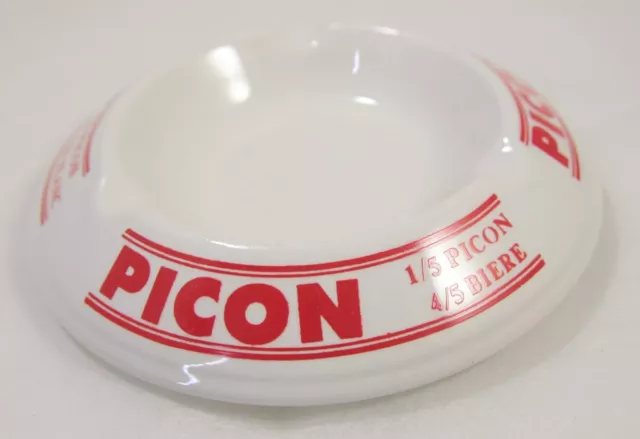 Vintage Picon White Red Ceramic Ashtray Orchies France Moulin Des Loups