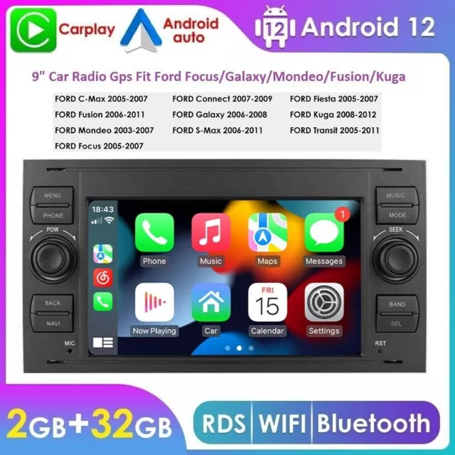 DAB+ Android 13 Autoradio Carplay GPS Navi Für Ford Focus Fiesta C S Max Transit