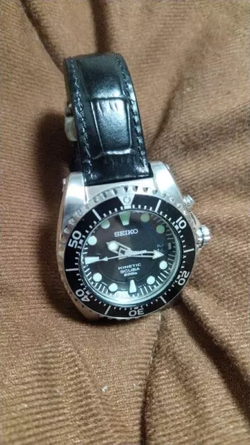 Seiko Prospex 5M62 Date Stainless Steel Divers Kinetic Mens Watch Authentic