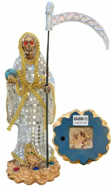 Santa Muerte 13" Resin Statue Holy Death Grim Reaper Skull White Blanca