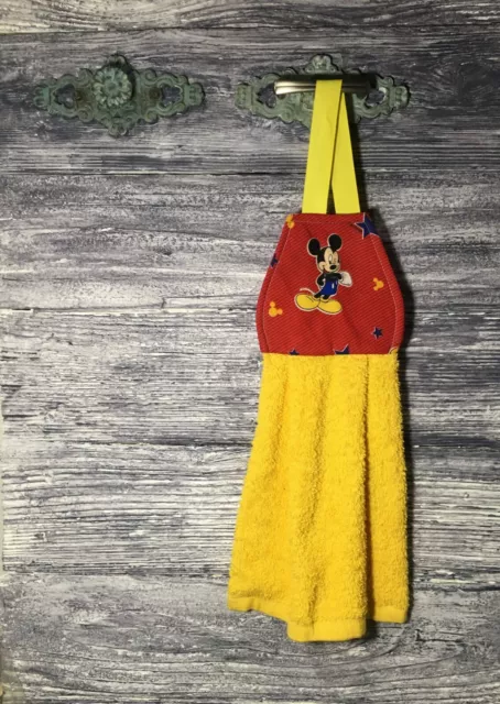 Hanging Fingertip Powder Room Bathroom Towel Joyful Mickey Mouse on Red Disney