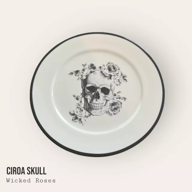 (7) Ciroa Skull Wicked Roses Porcelain Bone China 10 5/8” DINNER PLATE
