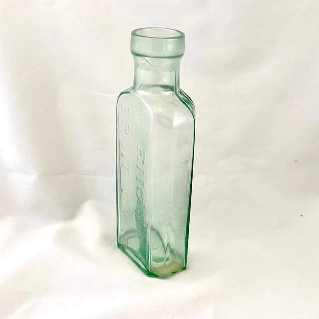 Antique Eno's Fruit Salt Bottle Applied Top Green Glass Bubbles 7"