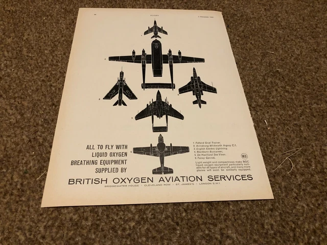 (Ac52) Advert 11X8" British Oxygen Aviation Services - Folland. Fairey. Blackbur