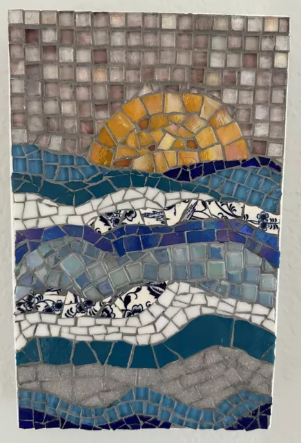 Sunrise Mosaic Wall Art, Coastal, Ocean, Handmade. 11x7 2