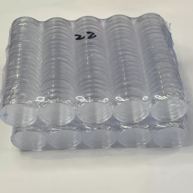 200Pcs X 22mm Clear Round/Plastic Coin Capsules Container Storage Holder Case