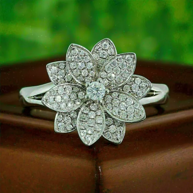 Stunning Flower Pattern design With White Round Colorless Gemstone Women's Ring