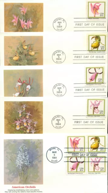 SCOTT #'s 2076-2079 ORCHIDS FDC's SINGLES + B/4, FLEETWOOD CACHETS, GREAT PRICE!