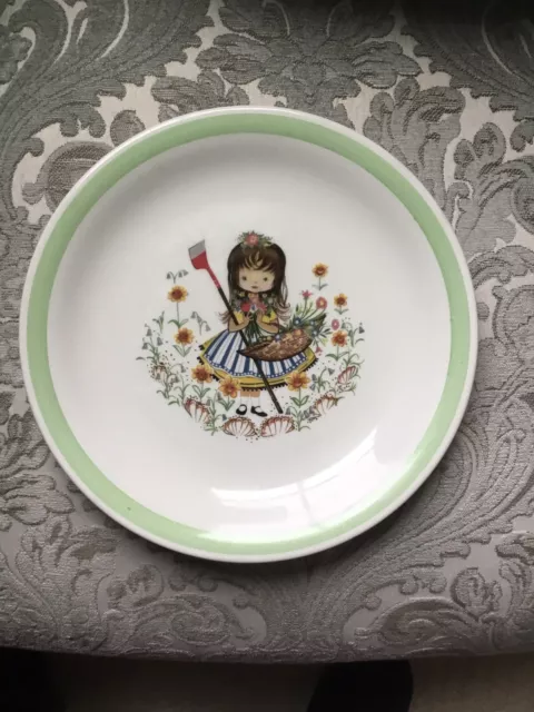 VTG Childs Plate England Mary Quite Contrary Garden Wood & Sons Nursery Rhyme VG