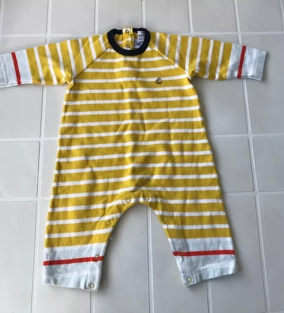 PETIT BATEAU  "BODY MANCHES LONGUES"  6 Mois/67 cm  A RAYURES  100% COTON 