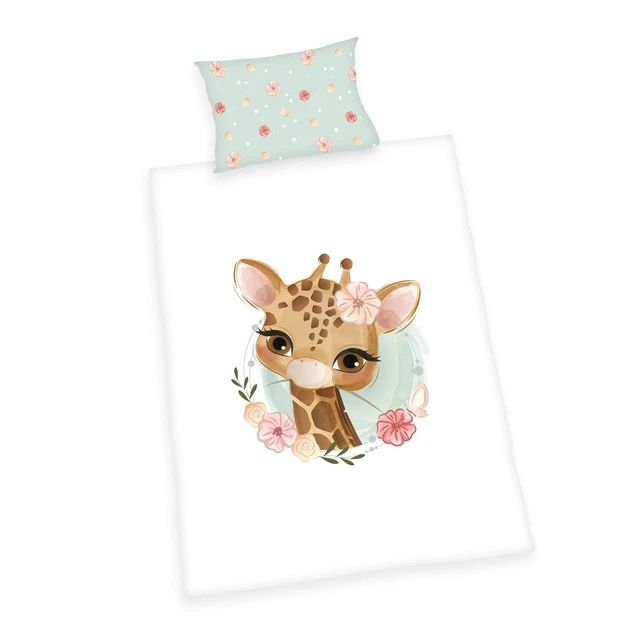 Bettwäsche Set Herding Kinder Giraffe Baumwolle Flanell 100x135 cm Weiß B-WARE