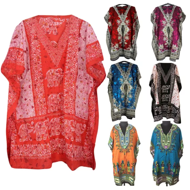 Corto Kaftano Floreale All'Ingrosso Donna Maxi Notte Vestito da Spiaggia Poncho