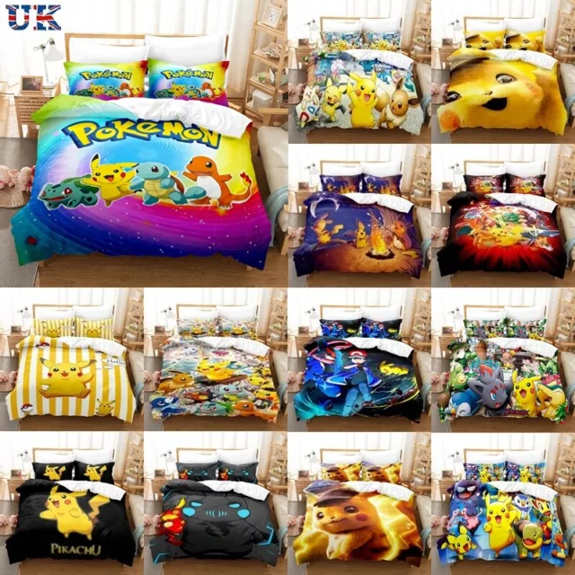 3D Pokemon Pikachu Duvet Covers Pillowcase Bedding Set Single Double King Size