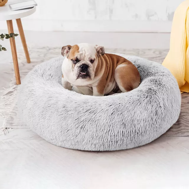 Donut Plush Pet Dog Cat Bed Fluffy Soft Warm Calming Bed Sleeping Kennel Nest