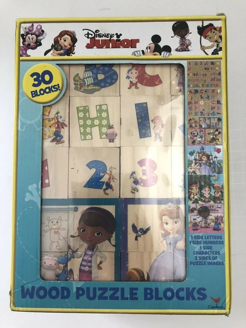 Disney Jr Wood Puzzle Blocks 6 Puzzles Alphabet #'s Mickey Doc McStuffins Jake