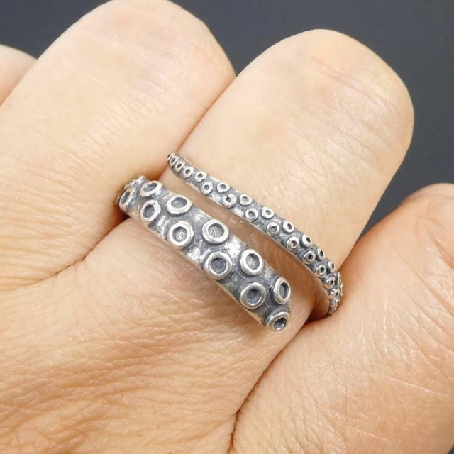 Gothic Sterling Silver Octopus Suckers Tentacle Wrap Ring Adjustable Women Men