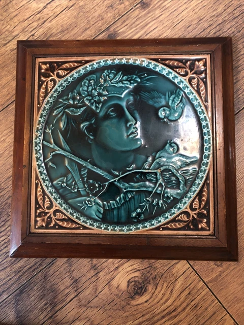 Rare Antique Large Minton Hollins & Co Framed Relief Tile