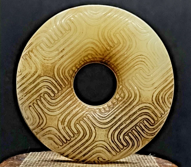 Ancien Disque Bi En Jade Hetian Double Face Sculpté à La Main - Culture Hongshan