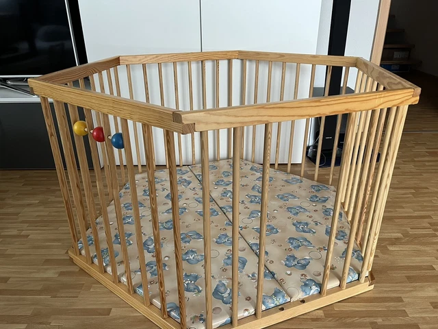 Baby Laufstall/Laufgitter gebraucht 6eck 125x110 Cm Kiefer klar lackiert