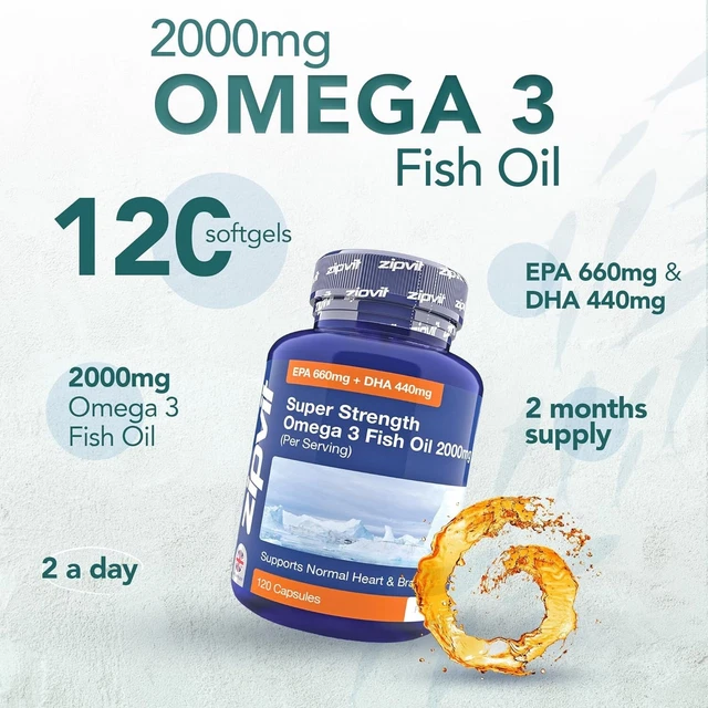 OMEGA 3 FISH Oil 2000Mg, EPA 660Mg DHA 440Mg per Daily Serving. 120