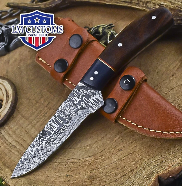 Custom Skinner Knife Ladder Damascus Walnut Wood Wooden Bolster Camping