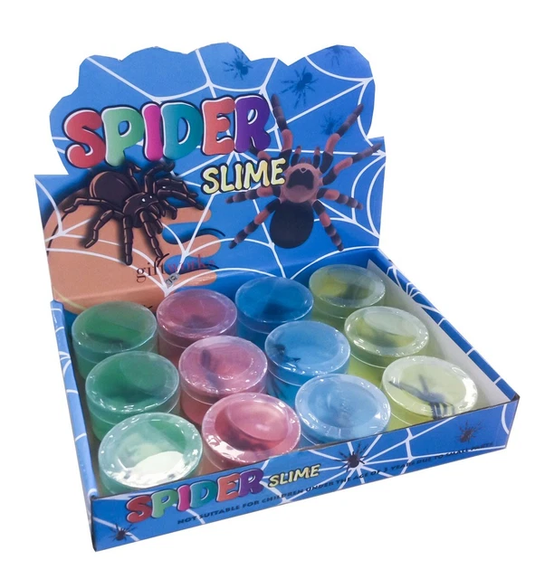 12 X Spider In Slime Mini Pots Bulk Buy Wholesale Putty Goo Bright Prank Creepy