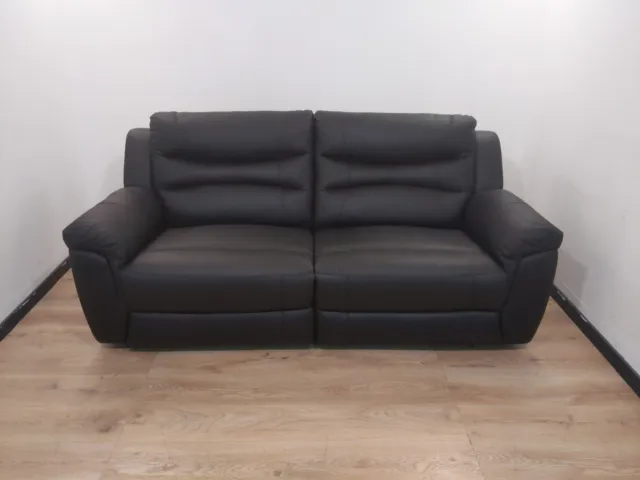 ScS Axel Black Self Stitch Leather 3 Seater Manual Recliner Sofa RRP £2199