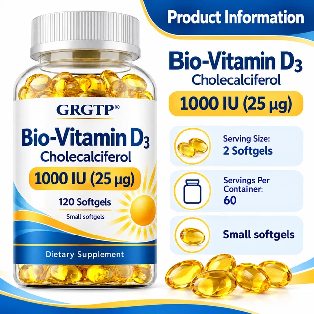VITAMIN D3 CHOLECALCIFEROL Softgels 120pcs - 1000 IU Bone Immune Health ...