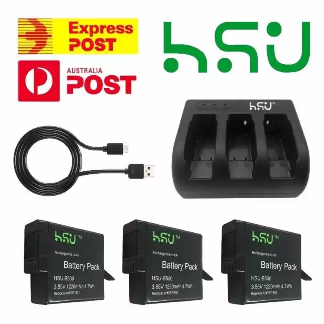 HSU Battery Kit & USB Charger for GoPro Go Pro HERO 3 4 5 6 7 8 9 10 11 12 Set