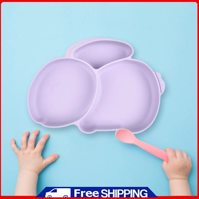 Cartoon Children Dishes Cute Silicone Baby Feeding Dishes Baby Cutlery (Purple)