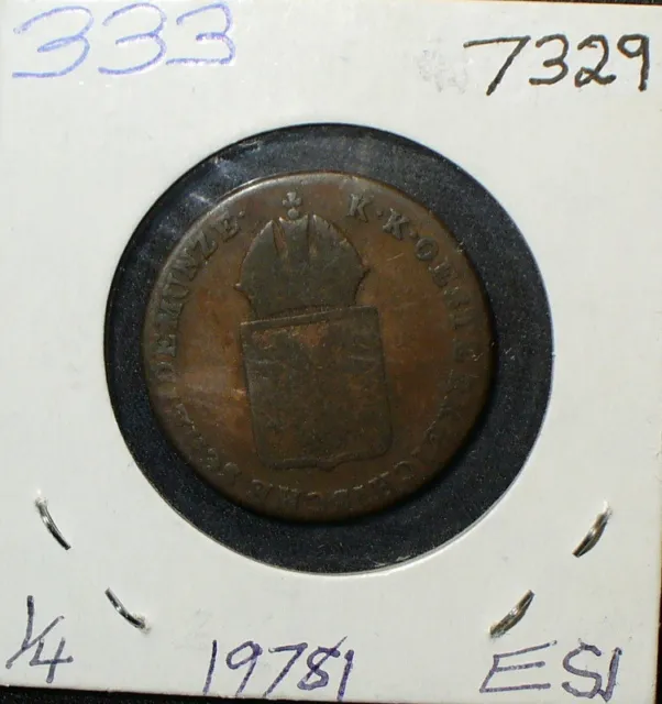 Austria 1816D Ein Kreuzer Copper Coin