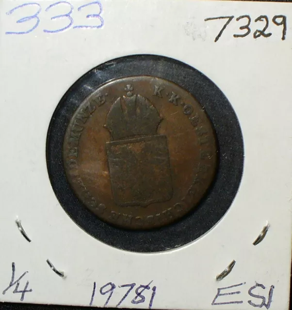 Austria 1816D Ein Kreuzer Copper Coin