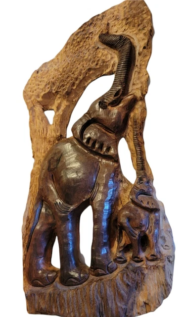 Elephant Handcarved TeakWood One of kind Pre-owned 17" x 9" wide