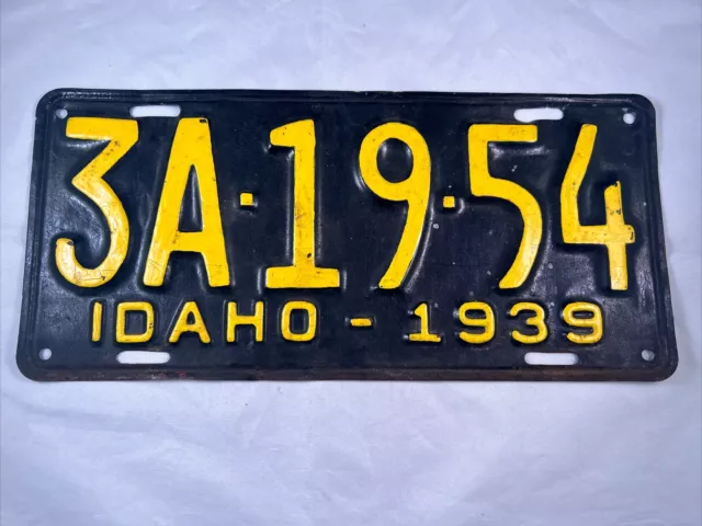 Original Vintage Usa License Plate 1939 Idaho Passenger # 3A-19-54