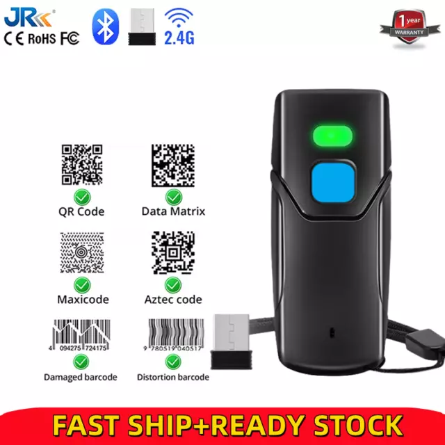 Wireless 2D Barcode Scanner Bluetooth Mini Scanner Support Windows Android POS