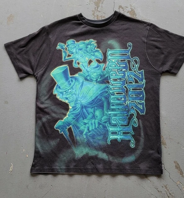 2012 Halloween Haunted Mansion All Over T Shirt Disney World Black L Large AOP