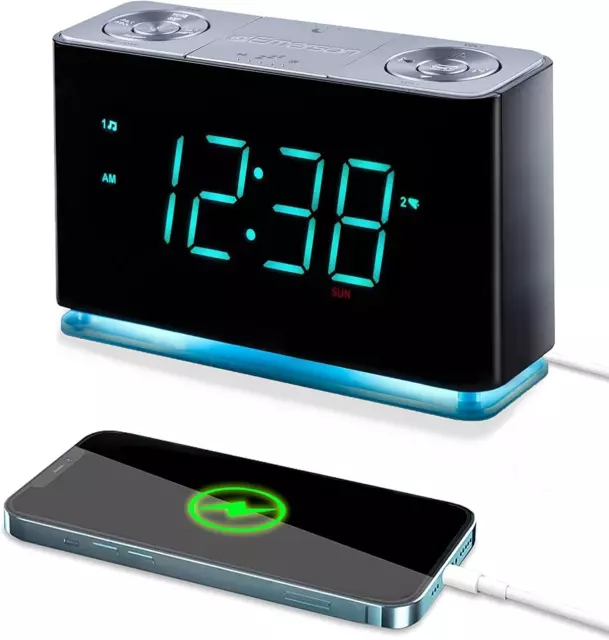 Emerson Radio Alarm Clock Bluetooth Speaker iPhone Android Charger with USB port