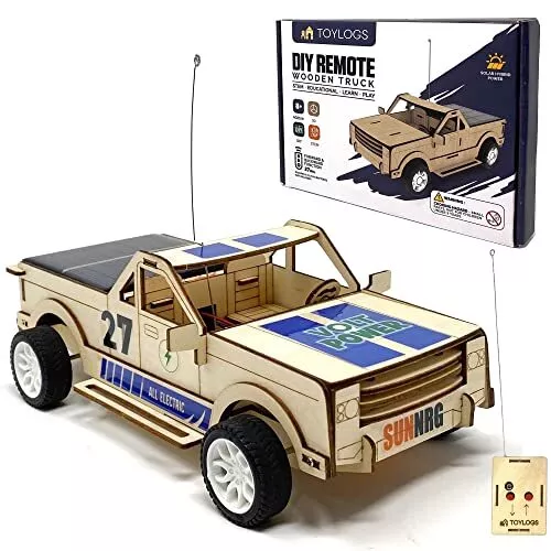 Wooden Car Model Kit Truck - DIY 3D Puzzle Toy with Remote Control, Solar