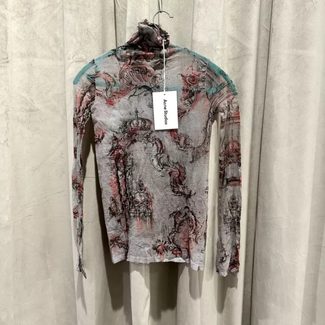 ACNE STUDIOS Sheer Floral Print Mock Neck Blouse Size M Nylon