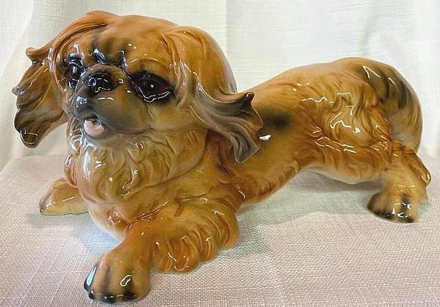 Vintage Goebel Pekingese Playful Dog Lg Ceramic Figurine W. Germany Light Face