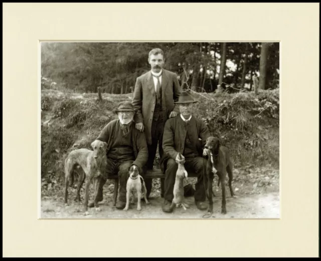 Lurcher Greyhound Men Dogs Hunting Great Photo Print Mounted Ready To Frame