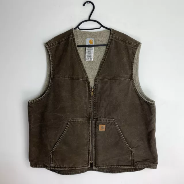 Carhartt Mens Brown Vest Gilet Fleece Work Jacket Sherpa Borg Lined Size XXL 2XL